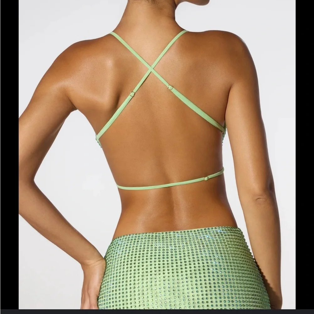 OH POLLY size 2 (S) Light Green Rhinestone Embellished Top great for going out🪩 - Picture 5 of 5